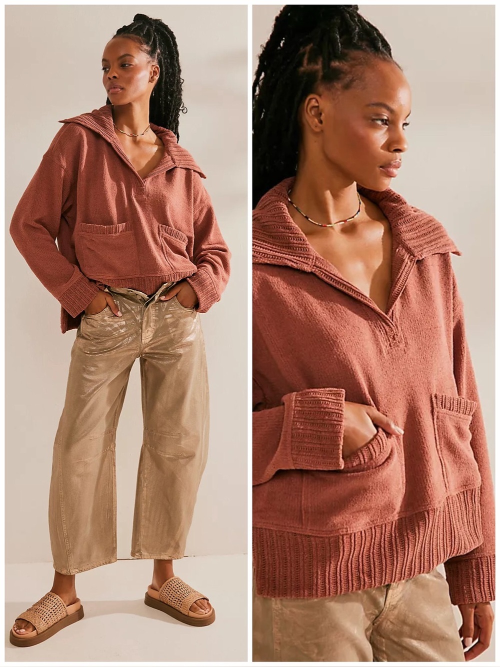 Free People Beach Grace Pullover Sweater Dusty Rose Slouchy Boho M